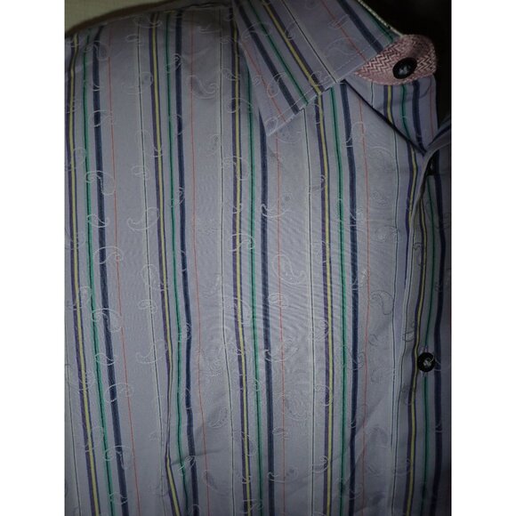 Robert Graham Men XXL Purple Paisley Stripe Flip Cuff Button up Shirt - Picture 4 of 8